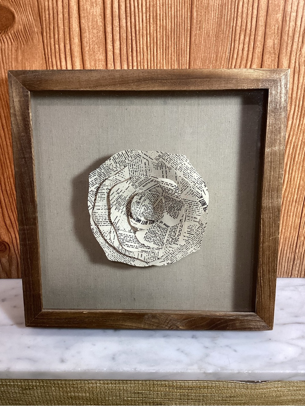 Shadow Box Handcrafted Neutral Paper Rose Wall Art - Unbranded